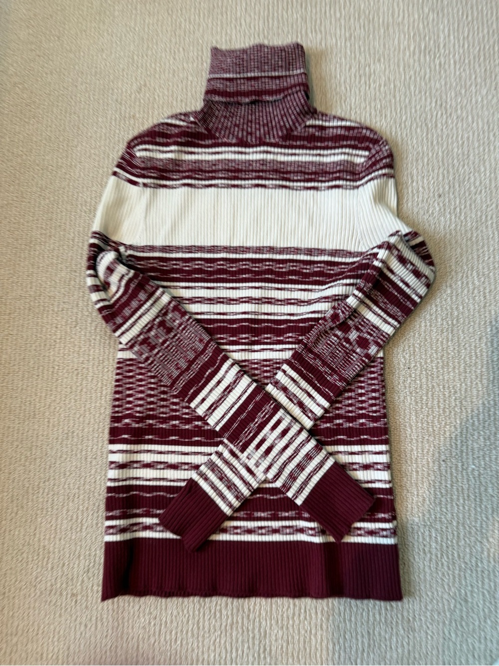 Tory Burch  Burgundy and White Striped Turtleneck Sweater - Picture 2 of 4